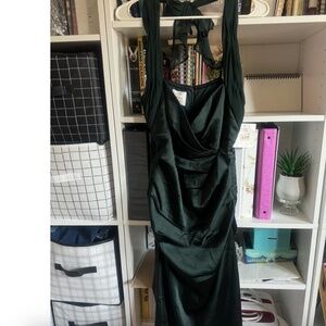 Dark Green Pleated Halter Dress